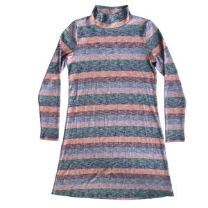 American Eagle Women S Multicolor Stripe Ribbed Mock Neck Long Sle Sweater Dress